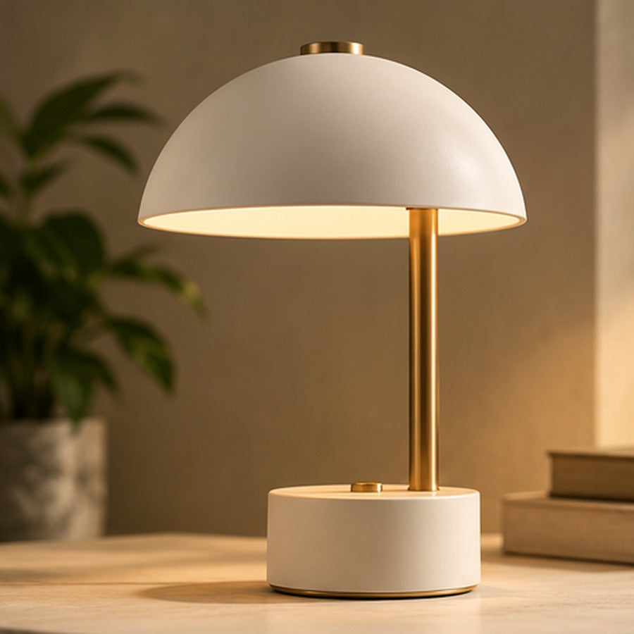 Halo Dome Table Lamp – Cream & Gold Modern Bedside Light